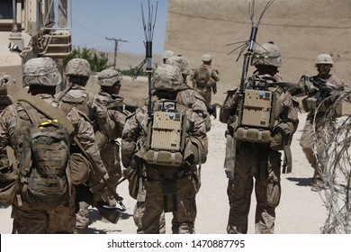 Kajaki, Afghanistan - April 22, 2012: US Marines Prepare For A Combat Patrol.