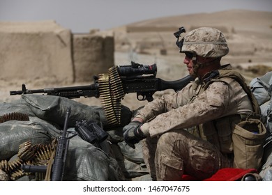 Kajaki, Afghanistan - March 20, 2012: US Marine Stands Watch Duty.