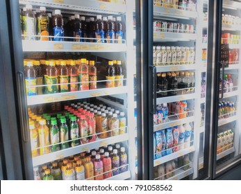 KAJANG, MALAYSIA - JANUARY 6, 2018: Various of branded beverages in Tesco Supermarket in Kajang, Selangor.