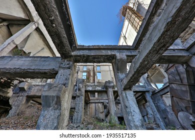 KAJI SAY, KYRGYZSTAN - MAY 31, 2019: Remains Of Abandoned Uranium Plant From Soviet Era In Kaji Say, Kyrgyzstan