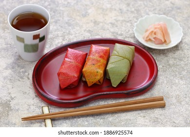 Kaki No Ha Zushi;  Mackerel Sushi Wrapped By Persimmon Leaf; Japanese Food