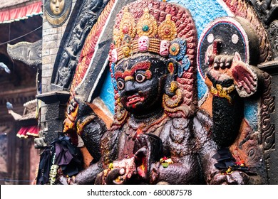 Kala Bhairava Statue In Dur Bar Square In Kathmandu,  Valley Nepal.