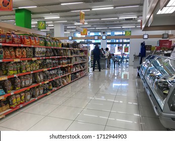 KALAMATA, GREECE - APRIL 2019: Interior Of Sklavenitis Super Market In Kalamata, Greece - Typical View Of The Interior Of A Food Market Department Store