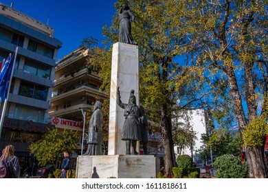 KALAMATA, GREECE - DECEMBER 24 2019: Statues And Monuments Of The Heroes Of The Greek Revolutionary War In 1821 (The War Of Independence Against The Ottoman Empire) In Kalamata, Messenia, Greece