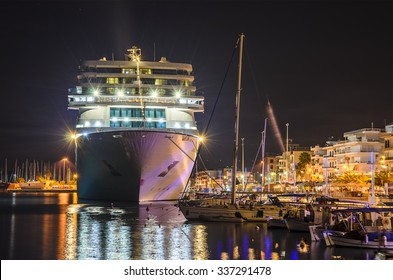 KALAMATA - GREECE NOVEMBER 8 2015: Costa Neoromantica Cruise Ship Anchored At Kalamata Port - HDR Night Photography. Messinia, Greece