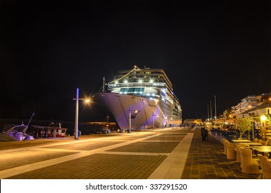 KALAMATA - GREECE NOVEMBER 8 2015: Costa Neoromantica Cruise Ship Anchored At Kalamata Port - HDR Night Photography. Messinia, Greece