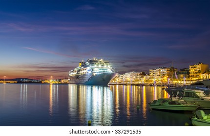 KALAMATA - GREECE NOVEMBER 8 2015: Costa Neoromantica Cruise Ship Anchored At Kalamata Port - HDR Night Photography. Messinia, Greece