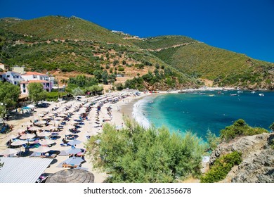 Kalamos, Evia, Greece-Avg 6, 2019: The Kalamos beach in Evia island, Greece.