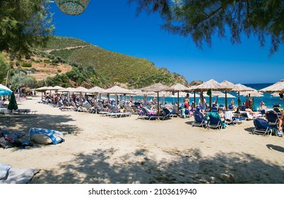 Kalamos, Evia, Greece-Avg 6, 2019: The Kalamos beach in Evia island, Greece.