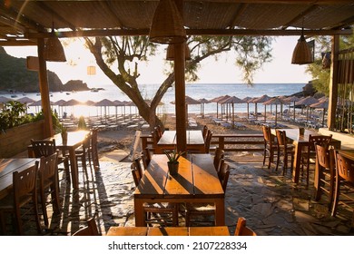Kalamos, Evia, Greece-Avg 7, 2019: The Kalamos beach in Evia island in sunrise, Greece.
