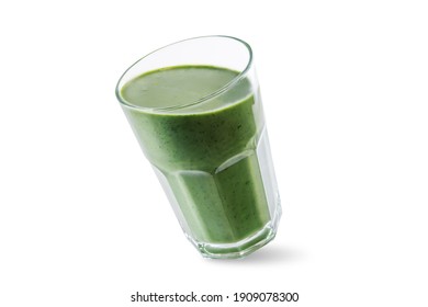 Kale Banana Smoothie In A Glass On A White Isolated Background. Toning. Selective Focus