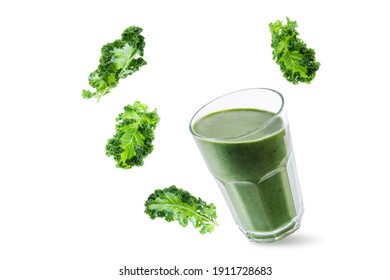 Kale Banana Smoothie In A Glass On A White Isolated Background. Toning. Selective Focus