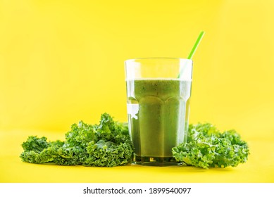 Kale Banana Smoothie In A Glass. Toning. Selective Focus