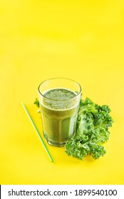 Kale Banana Smoothie In A Glass. Toning. Selective Focus