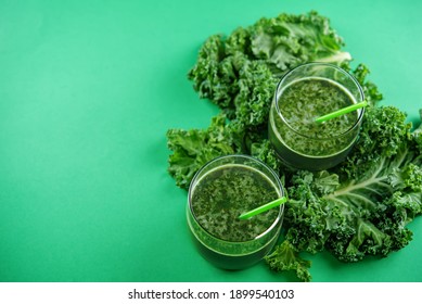 Kale Banana Smoothie In A Glass. Toning. Selective Focus