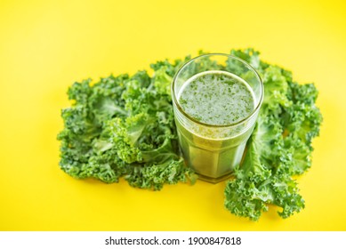 Kale Banana Smoothie In A Glass. Toning. Selective Focus