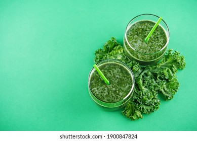 Kale Banana Smoothie In A Glass. Toning. Selective Focus