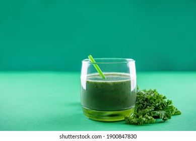 Kale Banana Smoothie In A Glass. Toning. Selective Focus