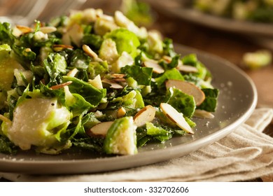 Kale And Brussel Sprout Salad With Almons And Lemon Dressing