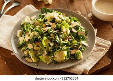 Kale And Brussel Sprout Salad With Almons And Lemon Dressing