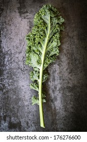 Kale Leaf, Overhead View On Dark Slate.