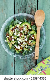 Kale Salad With Avocado, Bacon And Feta Cheese