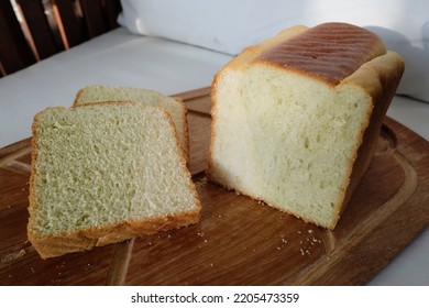 Kale Shokupan Loaf Bread On A Wooden Board