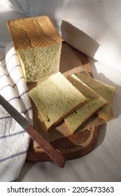 Kale Shokupan Loaf Bread On A Wooden Board