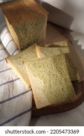 Kale Shokupan Loaf Bread On A Wooden Board