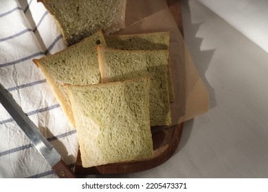 Kale Shokupan Loaf Bread On A Wooden Board