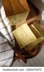 Kale Shokupan Loaf Bread On A Wooden Board