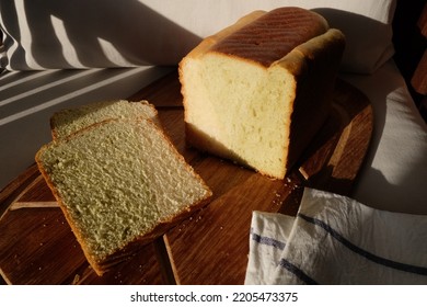 Kale Shokupan Loaf Bread On A Wooden Board