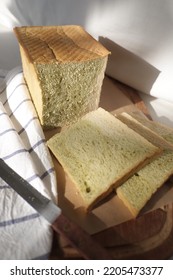 Kale Shokupan Loaf Bread On A Wooden Board