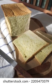 Kale Shokupan Loaf Bread On A Wooden Board