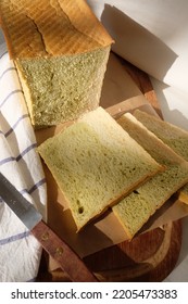 Kale Shokupan Loaf Bread On A Wooden Board