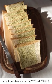 Kale Shokupan Loaf Bread On A Wooden Board