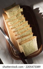 Kale Shokupan Loaf Bread On A Wooden Board