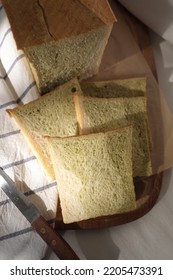 Kale Shokupan Loaf Bread On A Wooden Board