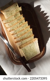 Kale Shokupan Loaf Bread On A Wooden Board