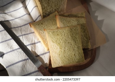 Kale Shokupan Loaf Bread On A Wooden Board