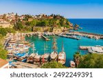 Kaleici port in Antalya, Turkey. Old town and harbor in sunny summer