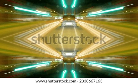 Kaleidoscope Reflections of Car Driving Through City at Night Time Lapse