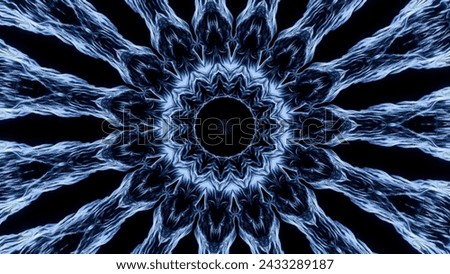 Kaleidoscopic pattern looking like sun with spreading rays. Animation. Symmetrical pattern with energy flow.