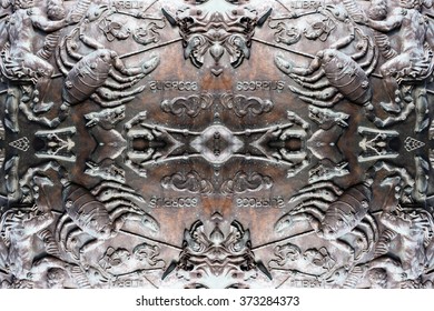 Kaleidoscopic Pattern Of Scorpions Engraved In Metal