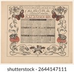 Kalender van het jaar 1899, met bloemen, insecten en kikkers (1898) by Theo van Hoytema. Vintage calendar with decorative illustration. Vintage calendar design.