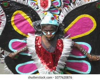 Kalibo, Aklan / Philippines - Jan 15 2006 : Ati Atihan Festival Young Child In Multicolored Butterfly Costume