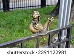 Kaliningrad, Russia, bronze statuette of homlin baby Ulya, local landmark, city brownie