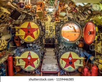 Kaliningrad, Russia - January, 2018. Museum Submarine B-413. View Of Torpedo Room In Submarine.