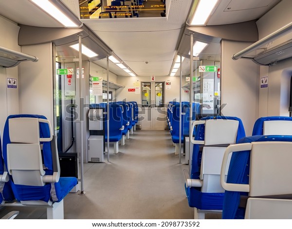 Kaliningrad, Russia, June 24,\
2021. Interior of the carriage of a modern high-speed regional\
train