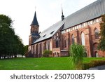 Kaliningrad, Russia, view of the Cathedral and Kant Island, historical center, sunny day, city park